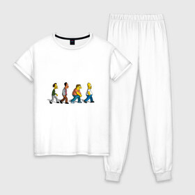 Женская пижама хлопок с принтом Симпсоны в Екатеринбурге, 100% хлопок | брюки и футболка прямого кроя, без карманов, на брюках мягкая резинка на поясе и по низу штанин | Тематика изображения на принте: bart | cимпсоны | doh | family | homer | lisa | meh | school | simpsons | springfield | анимация | барт | гомер | желтый | комедия | лентяй | лиза | мардж | мульт | мультфильм | мэгги | отец | пончик | ребенок | родители | семья | сериал