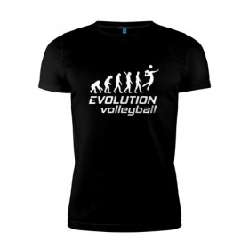 Мужская футболка премиум с принтом Evoluon volleyball в Екатеринбурге, 92% хлопок, 8% лайкра | приталенный силуэт, круглый вырез ворота, длина до линии бедра, короткий рукав | Тематика изображения на принте: evoluon | volleyball |  эволюция | волейбол