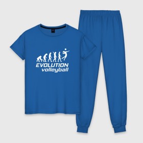 Женская пижама хлопок с принтом Evoluon volleyball в Екатеринбурге, 100% хлопок | брюки и футболка прямого кроя, без карманов, на брюках мягкая резинка на поясе и по низу штанин | evoluon | volleyball |  эволюция | волейбол