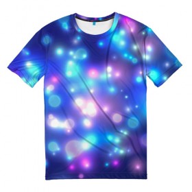 Мужская футболка 3D с принтом Цветные огоньки в Екатеринбурге, 100% полиэфир | прямой крой, круглый вырез горловины, длина до линии бедер | абстракт | боке | вспышки | космос | огни | огоньки