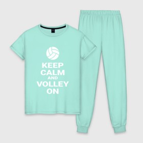 Женская пижама хлопок с принтом Keep calm and volley on в Екатеринбурге, 100% хлопок | брюки и футболка прямого кроя, без карманов, на брюках мягкая резинка на поясе и по низу штанин | sport | volleyball | волейбол | спорт
