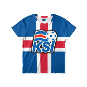Детская футболка 3D с принтом Сборная Исландии флаг в Екатеринбурге, 100% гипоаллергенный полиэфир | прямой крой, круглый вырез горловины, длина до линии бедер, чуть спущенное плечо, ткань немного тянется | 