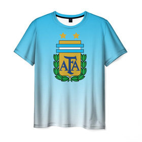 Мужская футболка 3D с принтом Сборная Аргентина в Екатеринбурге, 100% полиэфир | прямой крой, круглый вырез горловины, длина до линии бедер | сборная аргентина | футбол. | чемпионат мира