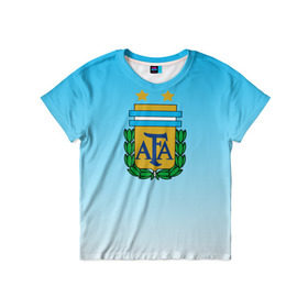 Детская футболка 3D с принтом Сборная Аргентина в Екатеринбурге, 100% гипоаллергенный полиэфир | прямой крой, круглый вырез горловины, длина до линии бедер, чуть спущенное плечо, ткань немного тянется | Тематика изображения на принте: сборная аргентина | футбол. | чемпионат мира