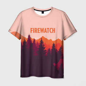 Мужская футболка 3D с принтом FIREWATCH в Екатеринбурге, 100% полиэфир | прямой крой, круглый вырез горловины, длина до линии бедер | art | campo santo | firewatch | game | горы | закат | игра | лес | пейзаж | пожарный дозор | солнце | холмы