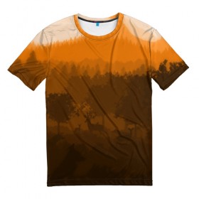 Мужская футболка 3D с принтом Firewatch в Екатеринбурге, 100% полиэфир | прямой крой, круглый вырез горловины, длина до линии бедер | art | campo santo | firewatch | game | горы | закат | игра | лес | пейзаж | пожарный дозор | солнце | холмы