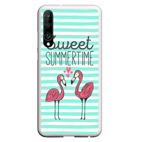 Чехол для Honor P30 с принтом Sweet Summer Time в Екатеринбурге, Силикон | Область печати: задняя сторона чехла, без боковых панелей | animal | art | flamingo | love | pink | summer | sweet | time | арт | белый | бирюзовый | жара | животное | лето | любовь | матроска | полоски | рисунок | розовый | роман | сердечки | сердце | серый | фламинго | черный