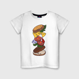 Детская футболка хлопок с принтом Большой бургер в Екатеринбурге, 100% хлопок | круглый вырез горловины, полуприлегающий силуэт, длина до линии бедер | 
