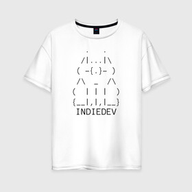 Женская футболка хлопок Oversize с принтом Indiedev cat text в Екатеринбурге, 100% хлопок | свободный крой, круглый ворот, спущенный рукав, длина до линии бедер
 | artalasky | cat | gamedev | gamer | indie | label | pixel | pixelart | retro | арталаски | инди | кот | пиксели | пиксельарт | ретро