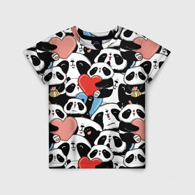 Детская футболка 3D с принтом Пандяшки в Екатеринбурге, 100% гипоаллергенный полиэфир | прямой крой, круглый вырез горловины, длина до линии бедер, чуть спущенное плечо, ткань немного тянется | baby | cute | fun | gift | happy | heart | panda | paw | smile | белый | красный | лапа | малыш | милый | мягкий | нежный | няшный | панда | подарок | радость | розовый | сердце | счастье | сюрприз | улыбка | черный
