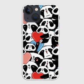 Чехол для iPhone 13 mini с принтом Пандяшки в Екатеринбурге,  |  | baby | cute | fun | gift | happy | heart | panda | paw | smile | белый | красный | лапа | малыш | милый | мягкий | нежный | няшный | панда | подарок | радость | розовый | сердце | счастье | сюрприз | улыбка | черный