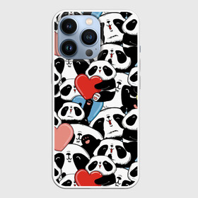 Чехол для iPhone 13 Pro с принтом Пандяшки в Екатеринбурге,  |  | Тематика изображения на принте: baby | cute | fun | gift | happy | heart | panda | paw | smile | белый | красный | лапа | малыш | милый | мягкий | нежный | няшный | панда | подарок | радость | розовый | сердце | счастье | сюрприз | улыбка | черный