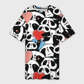 Платье-футболка 3D с принтом Пандяшки в Екатеринбурге,  |  | baby | cute | fun | gift | happy | heart | panda | paw | smile | белый | красный | лапа | малыш | милый | мягкий | нежный | няшный | панда | подарок | радость | розовый | сердце | счастье | сюрприз | улыбка | черный
