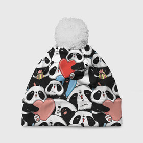 Шапка 3D c помпоном с принтом Пандяшки в Екатеринбурге, 100% полиэстер | универсальный размер, печать по всей поверхности изделия | baby | cute | fun | gift | happy | heart | panda | paw | smile | белый | красный | лапа | малыш | милый | мягкий | нежный | няшный | панда | подарок | радость | розовый | сердце | счастье | сюрприз | улыбка | черный