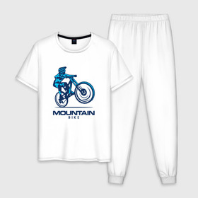 Мужская пижама хлопок с принтом Велосипед в Екатеринбурге, 100% хлопок | брюки и футболка прямого кроя, без карманов, на брюках мягкая резинка на поясе и по низу штанин
 | Тематика изображения на принте: downhill | байк | велосипед | велоспорт | горный | горы | спорт