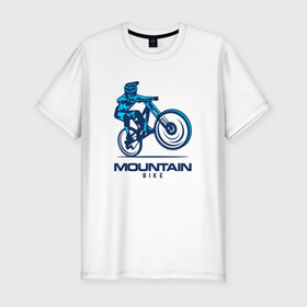 Мужская футболка премиум с принтом Велосипед в Екатеринбурге, 92% хлопок, 8% лайкра | приталенный силуэт, круглый вырез ворота, длина до линии бедра, короткий рукав | Тематика изображения на принте: downhill | байк | велосипед | велоспорт | горный | горы | спорт
