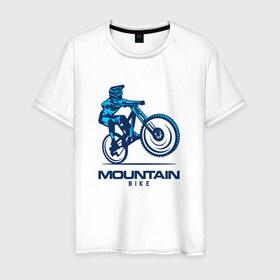 Мужская футболка хлопок с принтом Велосипед в Екатеринбурге, 100% хлопок | прямой крой, круглый вырез горловины, длина до линии бедер, слегка спущенное плечо. | Тематика изображения на принте: downhill | байк | велосипед | велоспорт | горный | горы | спорт