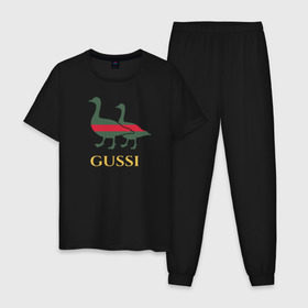 Мужская пижама хлопок с принтом Gussi GG в Екатеринбурге, 100% хлопок | брюки и футболка прямого кроя, без карманов, на брюках мягкая резинка на поясе и по низу штанин
 | gucci | gussi | гуси | гучи