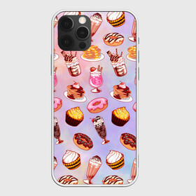 Чехол для iPhone 12 Pro с принтом Очень Сладкий Паттерн в Екатеринбурге, силикон | область печати: задняя сторона чехла, без боковых панелей | блины | вкусняшка | еда | кекс | клубника | коктейль | мороженое | панкейк | пончик | сладости