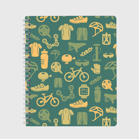 Тетрадь с принтом Велосипедист в Екатеринбурге, 100% бумага | 48 листов, плотность листов — 60 г/м2, плотность картонной обложки — 250 г/м2. Листы скреплены сбоку удобной пружинной спиралью. Уголки страниц и обложки скругленные. Цвет линий — светло-серый
 | bicycle | bike | road | speed | sport | вело | велосипед | велосипедист | гонщик | дорога | здоровье | педали | сила | скорость | спорт | трасса | шлем
