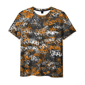 Мужская футболка 3D с принтом Jump da f#ck up! в Екатеринбурге, 100% полиэфир | прямой крой, круглый вырез горловины, длина до линии бедер | Тематика изображения на принте: slipknot | soulfly | u rban | белый | графити | граффити | камуфляж | надпись | оранжевый | черный
