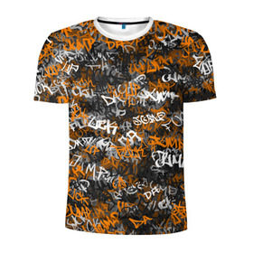 Мужская футболка 3D спортивная с принтом Jump da f#ck up! в Екатеринбурге, 100% полиэстер с улучшенными характеристиками | приталенный силуэт, круглая горловина, широкие плечи, сужается к линии бедра | slipknot | soulfly | u rban | белый | графити | граффити | камуфляж | надпись | оранжевый | черный