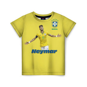 Детская футболка 3D с принтом Неймар в Екатеринбурге, 100% гипоаллергенный полиэфир | прямой крой, круглый вырез горловины, длина до линии бедер, чуть спущенное плечо, ткань немного тянется | Тематика изображения на принте: neymar | неймар | сборная бразилии | футбол