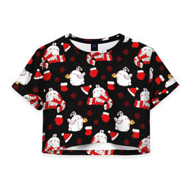 Женская футболка 3D укороченная с принтом Molang Новогодний Паттерн в Екатеринбурге, 100% полиэстер | круглая горловина, длина футболки до линии талии, рукава с отворотами | kawaii | аниме | зайчик | зая | каваи | кролик | мимими | моланг | нг | новый год | рождество | снежинка