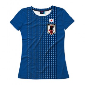Женская футболка 3D с принтом Сборная Японии 2018 домашняя форма в Екатеринбурге, 100% полиэфир ( синтетическое хлопкоподобное полотно) | прямой крой, круглый вырез горловины, длина до линии бедер | 