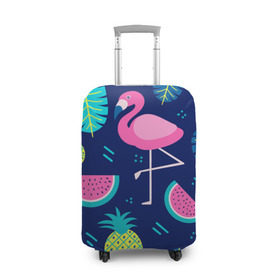 Чехол для чемодана 3D с принтом Фламинго в Екатеринбурге, 86% полиэфир, 14% спандекс | двустороннее нанесение принта, прорези для ручек и колес | flamingo | ананас | арбуз | летние | летняя | лето | листья | текстура | фламинго | фрукты