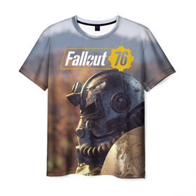Мужская футболка 3D с принтом Fallout 76 в Екатеринбурге, 100% полиэфир | прямой крой, круглый вырез горловины, длина до линии бедер | fallout | fallout 76 | future | rpg | valt tec | war | wasteland | будущее | война | костюм | постапокалипсис | рпг | фалаут | фолаут | фоллаут | фолыч | ядерная пустошь