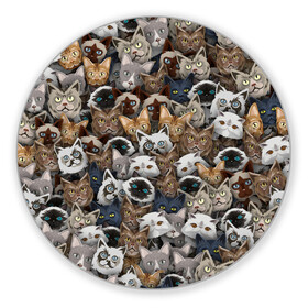 Коврик для мышки круглый с принтом Коты разных пород в Екатеринбурге, резина и полиэстер | круглая форма, изображение наносится на всю лицевую часть | бенгальский | кот | котик | котики | кошка | мейн кун | паттерн | персидский | сиамский | сфинкс