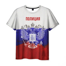 Мужская футболка 3D с принтом Полиция Российский флаг в Екатеринбурге, 100% полиэфир | прямой крой, круглый вырез горловины, длина до линии бедер | 