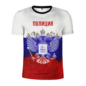 Мужская футболка 3D спортивная с принтом Полиция Российский флаг в Екатеринбурге, 100% полиэстер с улучшенными характеристиками | приталенный силуэт, круглая горловина, широкие плечи, сужается к линии бедра | 