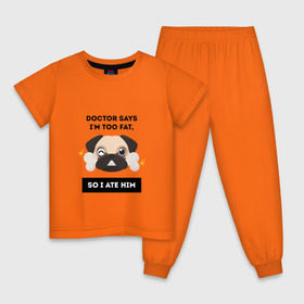Детская пижама хлопок с принтом Футболка с мопсом в Екатеринбурге, 100% хлопок |  брюки и футболка прямого кроя, без карманов, на брюках мягкая резинка на поясе и по низу штанин
 | бульдог | дог | животные | мопс | собака | толстый | юмор
