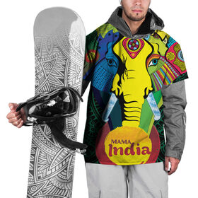 Накидка на куртку 3D с принтом Мама Индия в Екатеринбурге, 100% полиэстер |  | ганеша | гималаи | индия | йога | кислота | практика | психоделика | слон | ярко