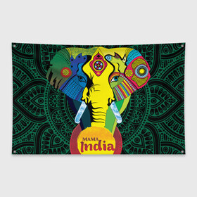 Флаг-баннер с принтом Мама Индия в Екатеринбурге, 100% полиэстер | размер 67 х 109 см, плотность ткани — 95 г/м2; по краям флага есть четыре люверса для крепления | ганеша | гималаи | индия | йога | кислота | практика | психоделика | слон | ярко