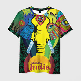Мужская футболка 3D с принтом Мама Индия в Екатеринбурге, 100% полиэфир | прямой крой, круглый вырез горловины, длина до линии бедер | ганеша | гималаи | индия | йога | кислота | практика | психоделика | слон | ярко