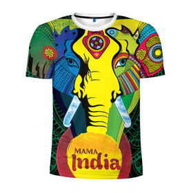 Мужская футболка 3D спортивная с принтом Мама Индия в Екатеринбурге, 100% полиэстер с улучшенными характеристиками | приталенный силуэт, круглая горловина, широкие плечи, сужается к линии бедра | ганеша | гималаи | индия | йога | кислота | практика | психоделика | слон | ярко