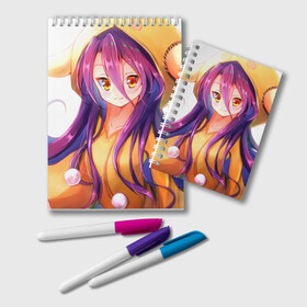 Блокнот с принтом No Game No Life в Екатеринбурге, 100% бумага | 48 листов, плотность листов — 60 г/м2, плотность картонной обложки — 250 г/м2. Листы скреплены удобной пружинной спиралью. Цвет линий — светло-серый
 | anime | manga | no game no life | аниме | без игры жизни нет | манга