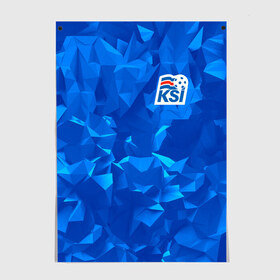 Постер с принтом KSI ICELAND SPORT в Екатеринбурге, 100% бумага
 | бумага, плотность 150 мг. Матовая, но за счет высокого коэффициента гладкости имеет небольшой блеск и дает на свету блики, но в отличии от глянцевой бумаги не покрыта лаком | 2019 | fc | football | football club | iceland | ksi | sport | исландия | кси | сборная исландии | спорт | спортивные | униформа | фирменные цвета | фк | футбол | футбольный клуб