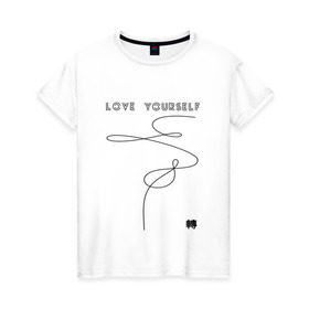 Женская футболка хлопок с принтом LOVE YOURSELF _ в Екатеринбурге, 100% хлопок | прямой крой, круглый вырез горловины, длина до линии бедер, слегка спущенное плечо | bangtan boys | bts | бантаны | бтс