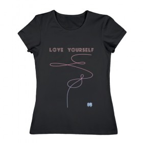 Женская футболка хлопок с принтом LOVE YOURSELF_3 в Екатеринбурге, 100% хлопок | прямой крой, круглый вырез горловины, длина до линии бедер, слегка спущенное плечо | bangtan boys | bts | бантаны | бтс