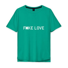 Мужская футболка хлопок Oversize с принтом FAKE LOVE_ в Екатеринбурге, 100% хлопок | свободный крой, круглый ворот, “спинка” длиннее передней части | bangtan boys | bts | бантаны | бтс