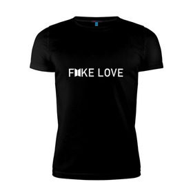 Мужская футболка премиум с принтом FAKE LOVE_ в Екатеринбурге, 92% хлопок, 8% лайкра | приталенный силуэт, круглый вырез ворота, длина до линии бедра, короткий рукав | bangtan boys | bts | бантаны | бтс