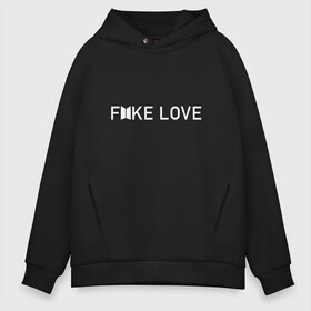 Мужское худи Oversize хлопок с принтом FAKE LOVE_ в Екатеринбурге, френч-терри — 70% хлопок, 30% полиэстер. Мягкий теплый начес внутри —100% хлопок | боковые карманы, эластичные манжеты и нижняя кромка, капюшон на магнитной кнопке | Тематика изображения на принте: bangtan boys | bts | бантаны | бтс