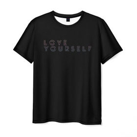 Мужская футболка 3D с принтом LOVE YOURSELF_5 в Екатеринбурге, 100% полиэфир | прямой крой, круглый вырез горловины, длина до линии бедер | bangtan boys | bts | бантаны | бтс