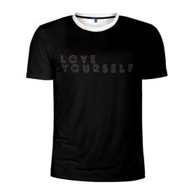Мужская футболка 3D спортивная с принтом LOVE YOURSELF_5 в Екатеринбурге, 100% полиэстер с улучшенными характеристиками | приталенный силуэт, круглая горловина, широкие плечи, сужается к линии бедра | bangtan boys | bts | бантаны | бтс