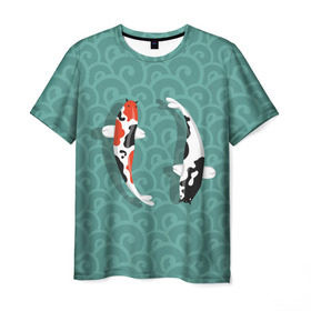 Мужская футболка 3D с принтом Японские рыбки в Екатеринбурге, 100% полиэфир | прямой крой, круглый вырез горловины, длина до линии бедер | карпы | кои | рыбы | япония