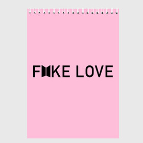Скетчбук с принтом FAKE LOVE_pink в Екатеринбурге, 100% бумага
 | 48 листов, плотность листов — 100 г/м2, плотность картонной обложки — 250 г/м2. Листы скреплены сверху удобной пружинной спиралью | bangtan boys | bts | бантаны | бтс